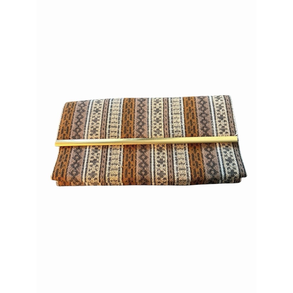 Vintage 70s Multicolored Pattern Brown Tone Boho Fabric Clutch Handbag